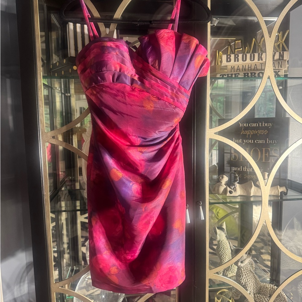 Aidan Mattox Pink /Purple Ruched Sheath Cocktail Dress
